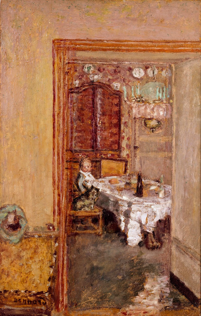 餐厅里的小男孩。 Pierre Bonnard (1867-1947) 的画作，1898 年英国私人收藏 作者 皮埃尔·邦纳德