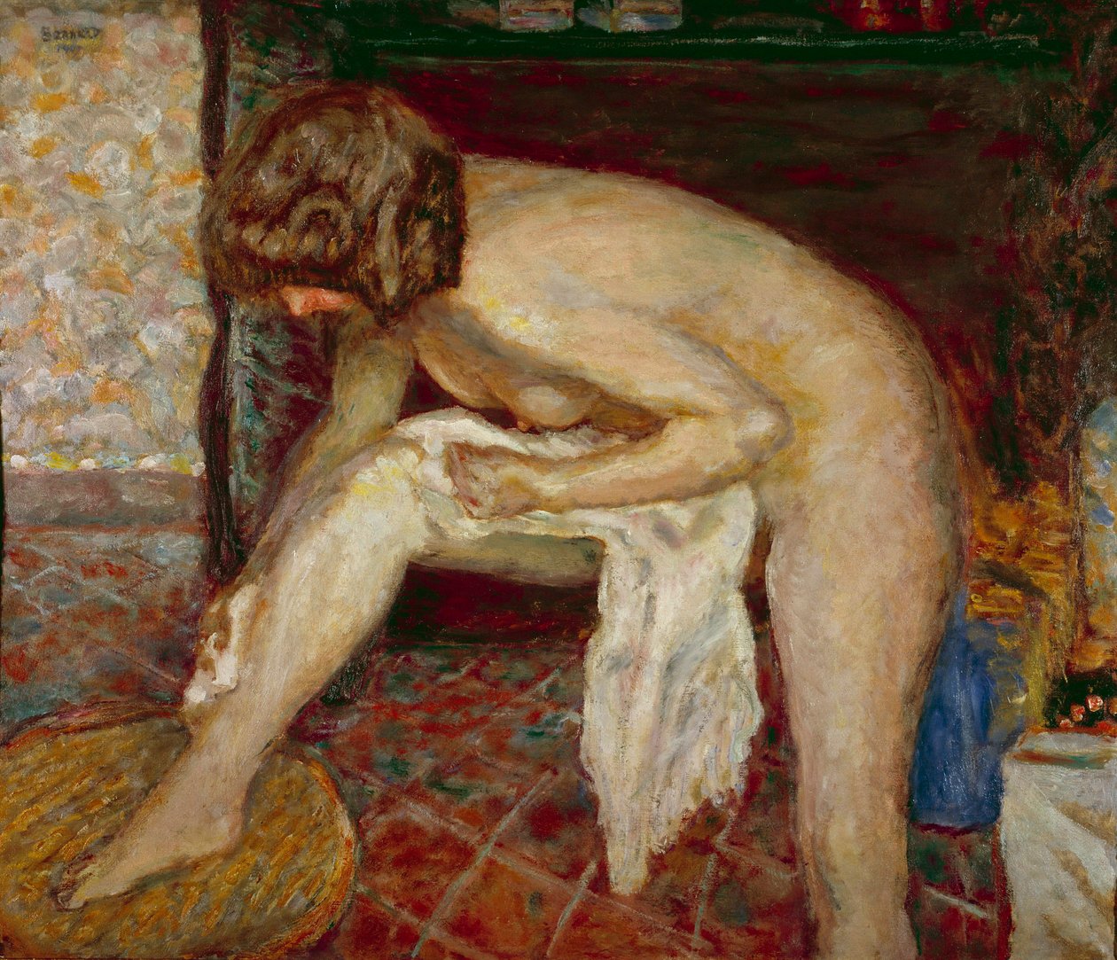 裸体在壁炉前有他的厕所 Pierre Bonnard (1867-1947) 的绘画 1907 私人收藏 作者 皮埃尔·邦纳德