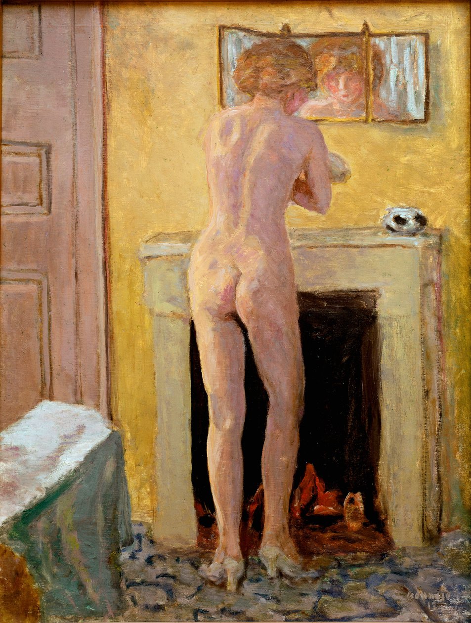 裸体站在他的厕所 画作 Pierre Bonnard (1867-1947) 1919 Saint Tropez，Musee de l
