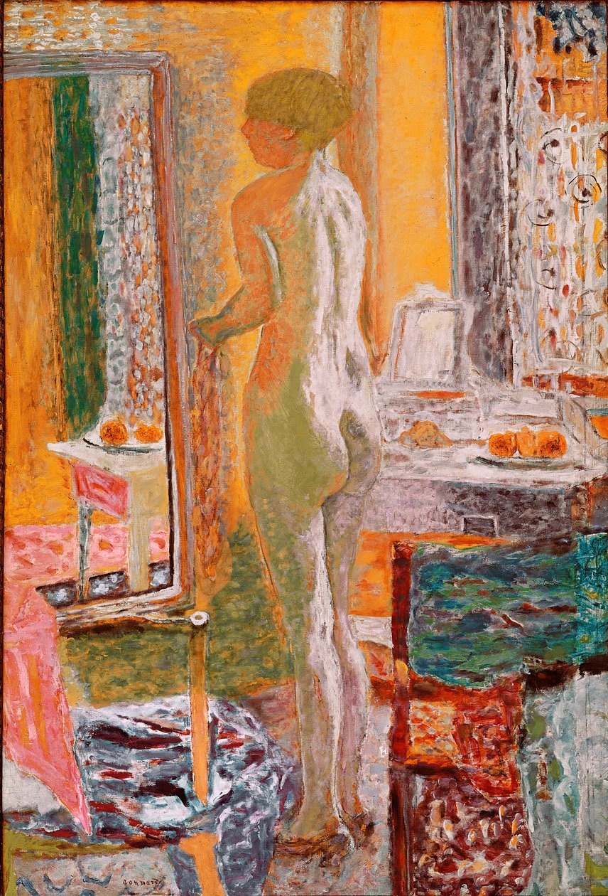 冰面前的裸体 Pierre Bonnard (1867-1947) 的画作，1933 年昏暗。 152x102 厘米威尼斯，现代艺术画廊 作者 皮埃尔·邦纳德