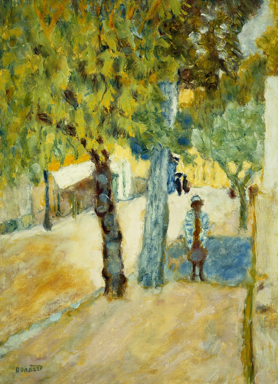 街上的人； Personsages dans la Rue，约1925年（布面油画） 作者 皮埃尔·邦纳德