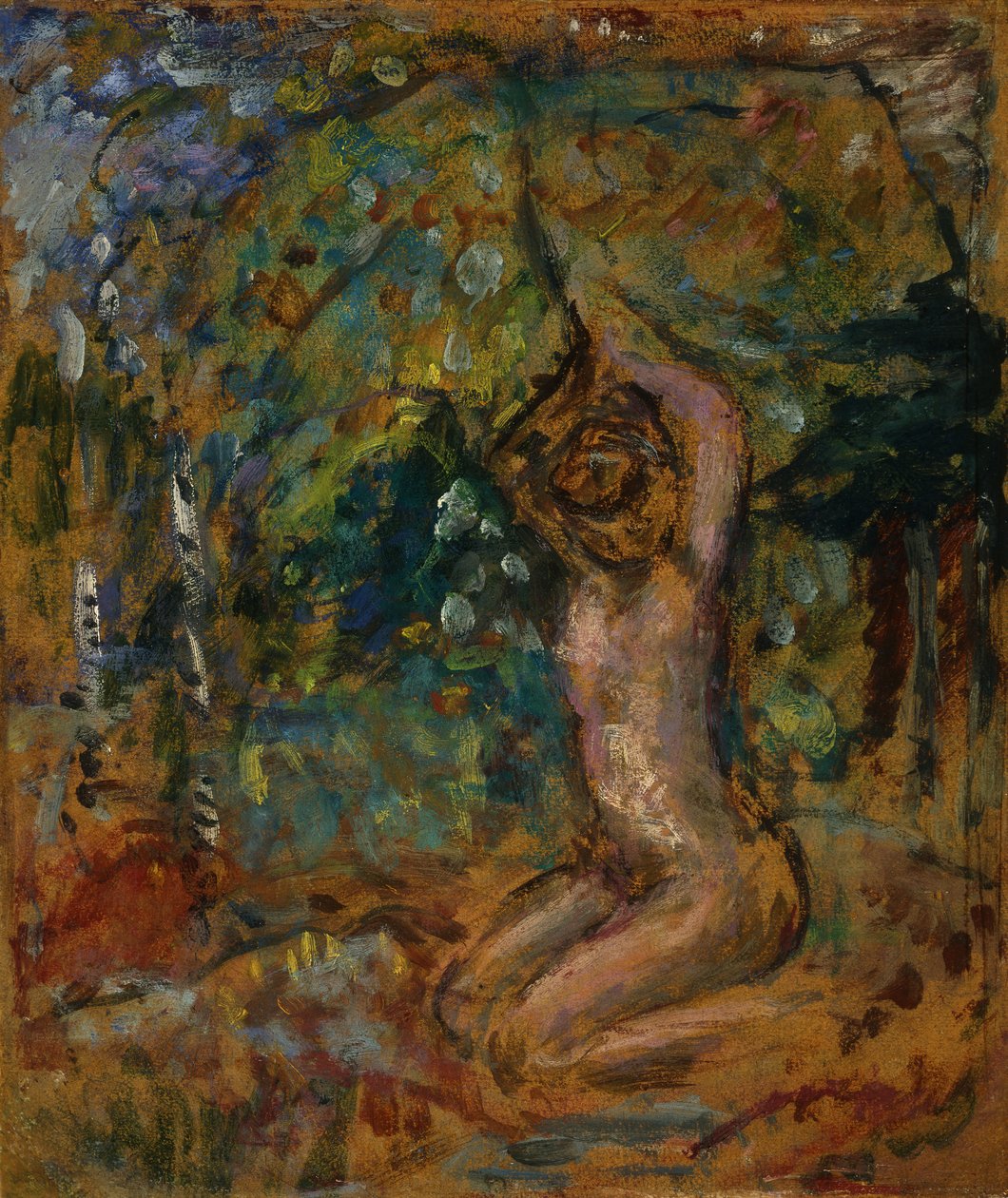 Petit Nu，bras leves，dans un Paysage，c.1907年（木板上的胶水画放在支架板上） 作者 皮埃尔·邦纳德