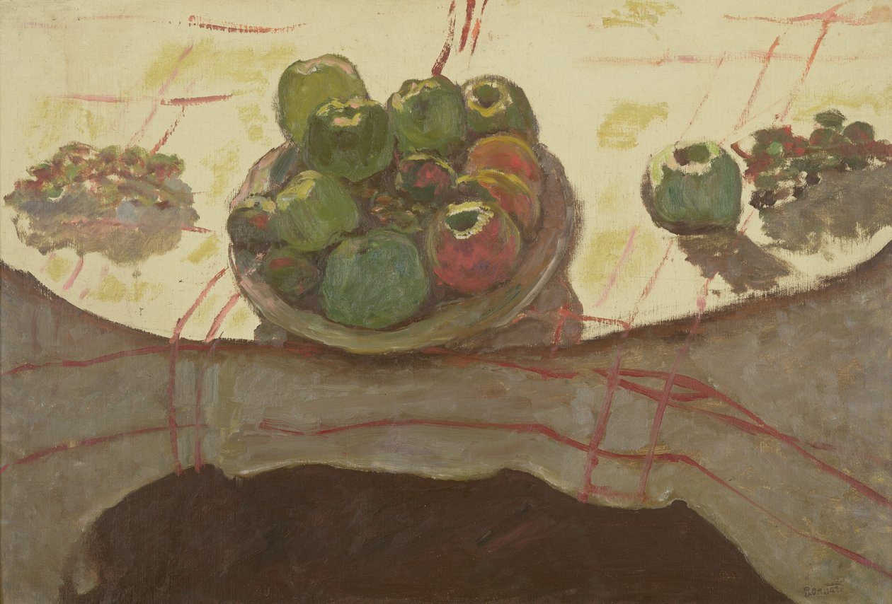 桌上的苹果盘，约1910-12（布面油画 作者 皮埃尔·邦纳德