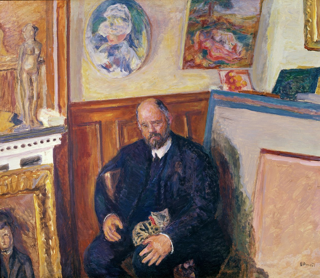 Ambroise Vollard（1868-1939）和他的猫的肖像，c.1924 作者 皮埃尔·邦纳德