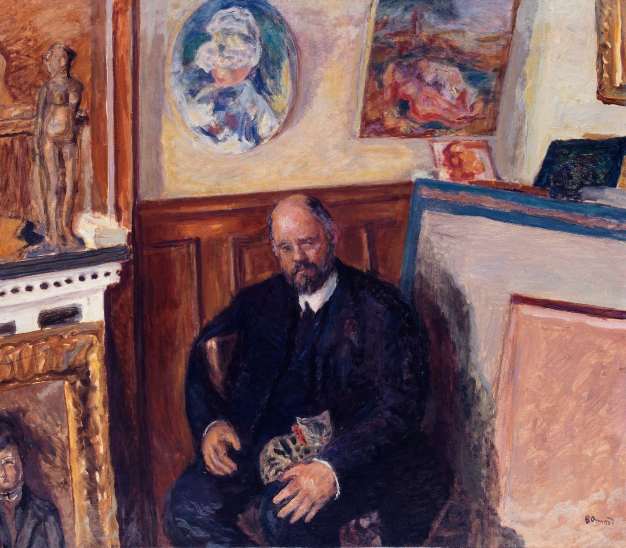 Ambroise Vollard 1865-1939与他的猫的肖像，约1924年。 作者 皮埃尔·邦纳德