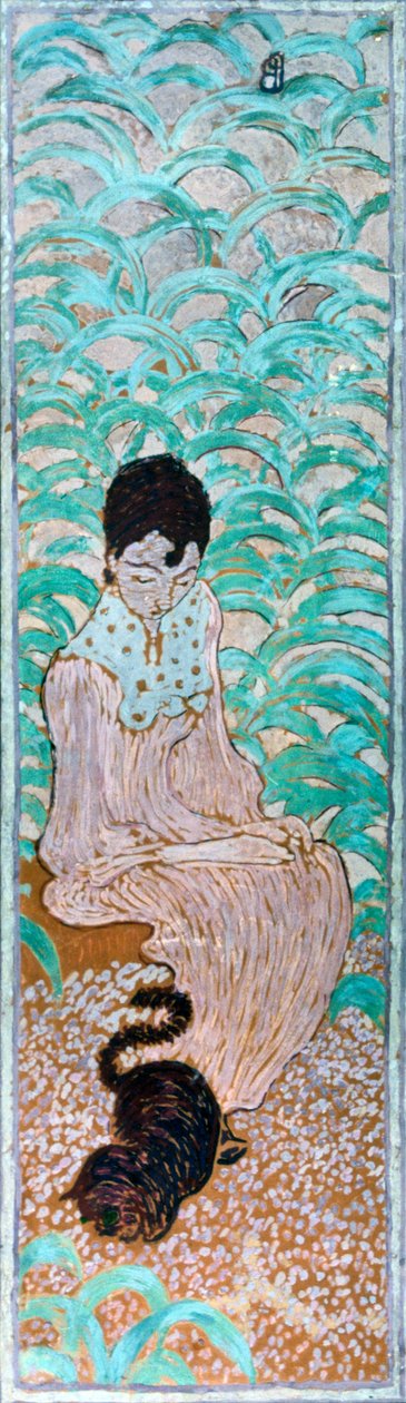 1891年，坐着的女人和一只猫。 作者 皮埃尔·邦纳德