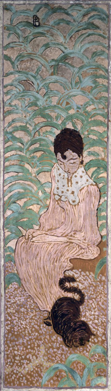 一只猫的坐着的女人，1891年的四个女人花园中的一个（画布上的油画） 作者 皮埃尔·邦纳德