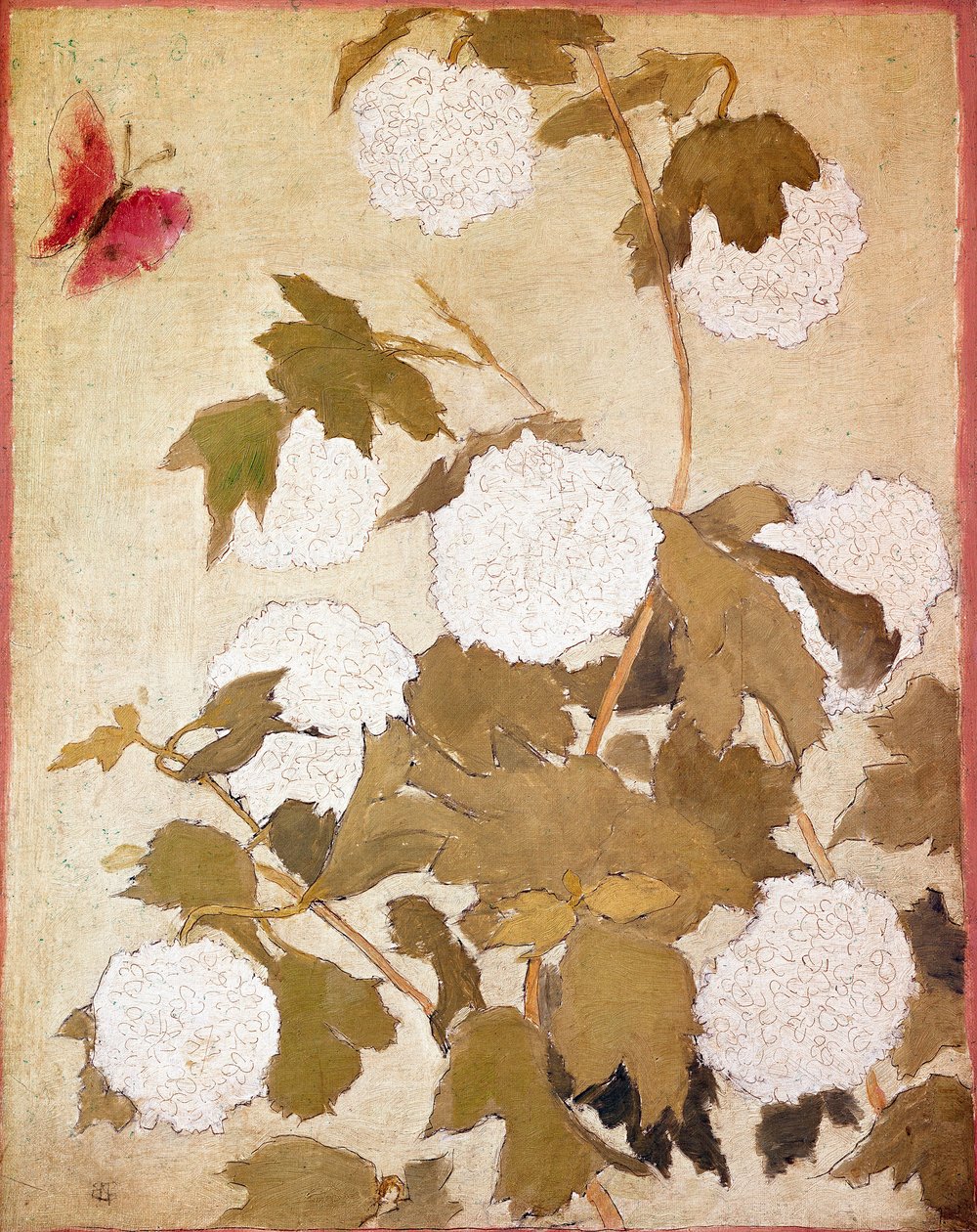 雪球花 雪球（Viburnum Ob）和红蝴蝶。皮埃尔-博纳尔（1867-1947）的画作 收藏P.M.塞缪尔 作者 皮埃尔·邦纳德