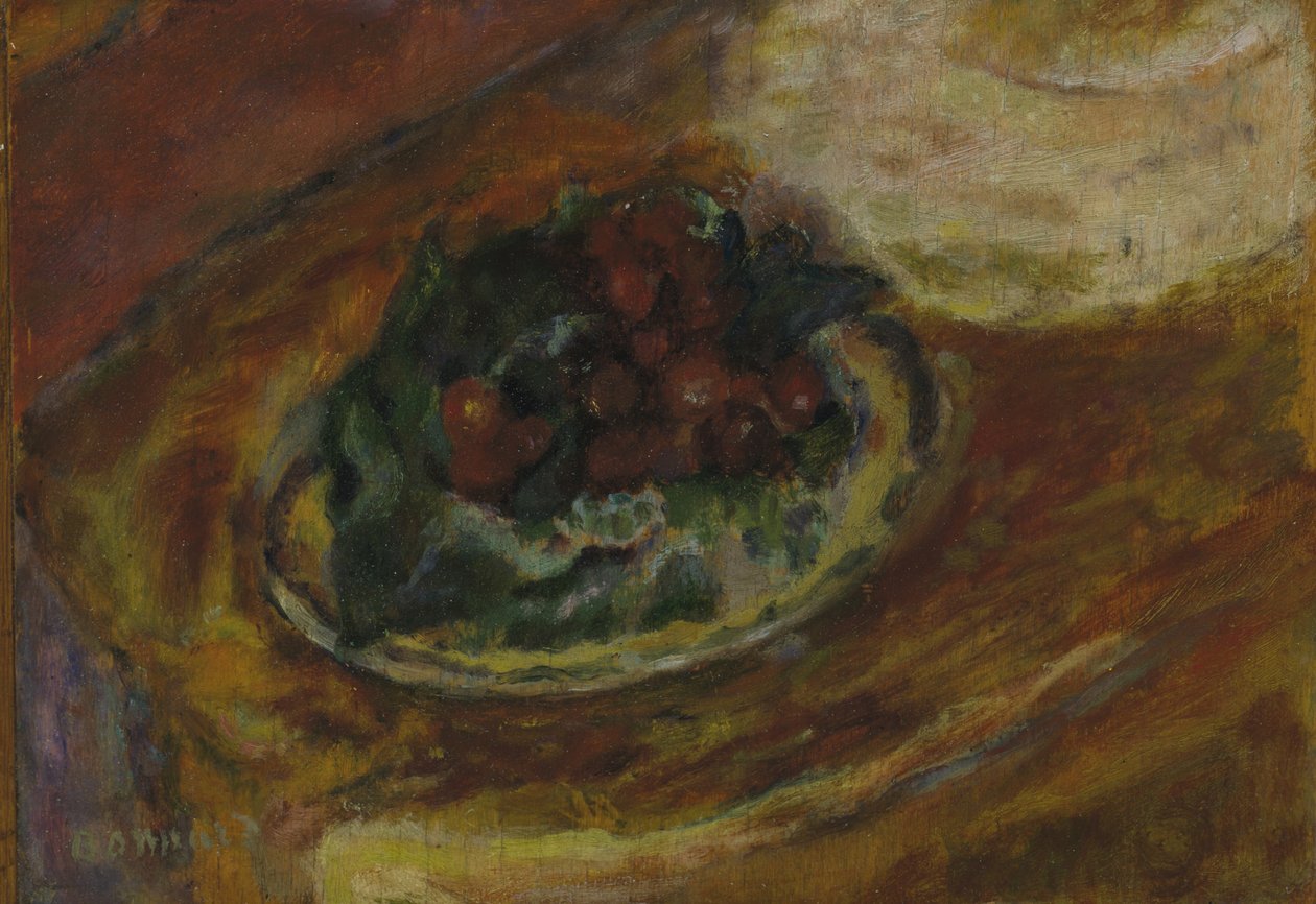 Still Life: Cherries, c.1942 (oil on wood panel) 作者 皮埃尔·邦纳德