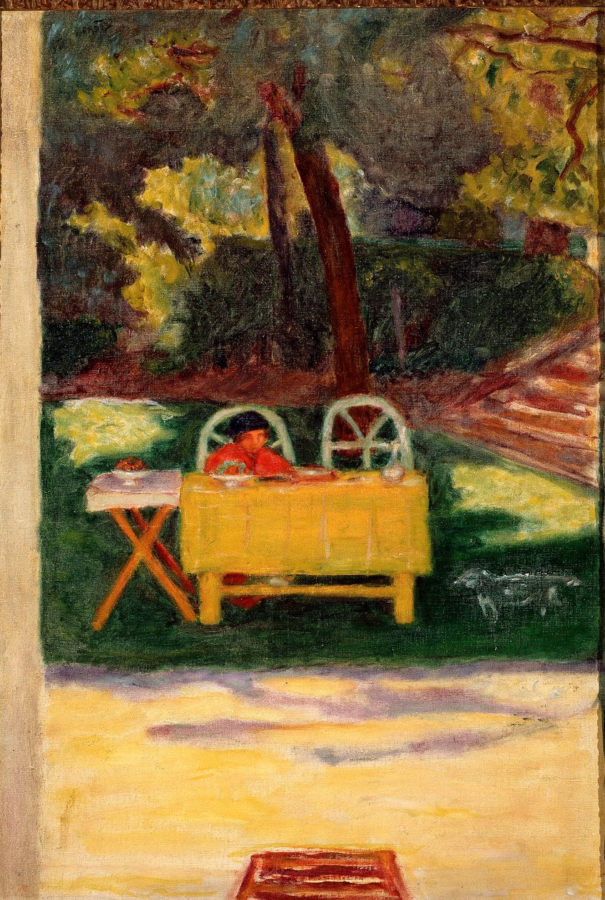 在花园里品尝美食。皮埃尔-博纳尔（1867-1947）的画作，约1910年。布面油画，太阳。65x44cm 米兰，私人收藏 作者 皮埃尔·邦纳德