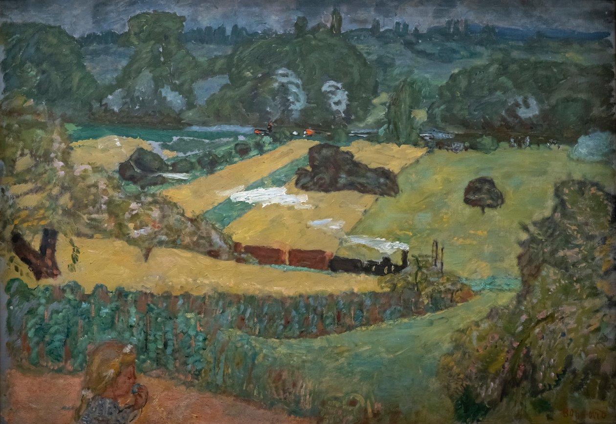 火车和驳船，1909 年（布面油画） 作者 皮埃尔·邦纳德
