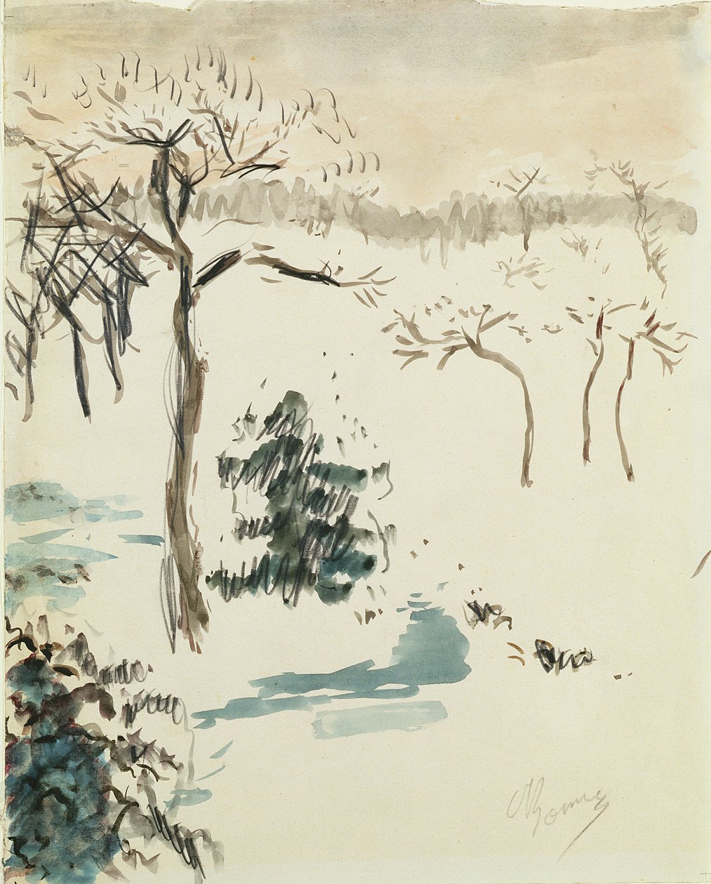 1910年的冬季景观（wc和铅笔在纸上） 作者 皮埃尔·邦纳德