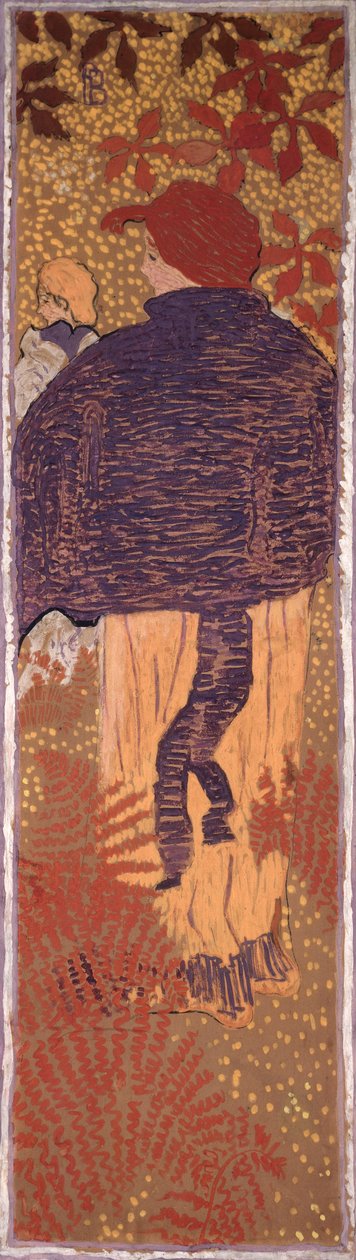1891年，一个海角的女人，花园中的女人四个面板之一（画布上的纸上油） 作者 皮埃尔·邦纳德