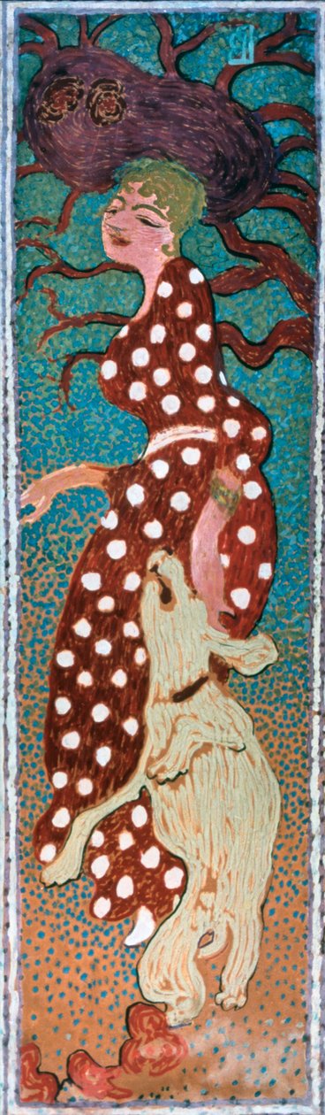穿着白色斑点连衣裙的女人，1891年 作者 皮埃尔·邦纳德