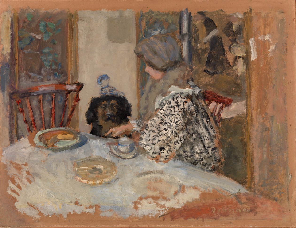 女人与狗，或女人与狗同桌 (Femme au chien, ou Femme et chien Ã table) 作者 皮埃尔·邦纳德