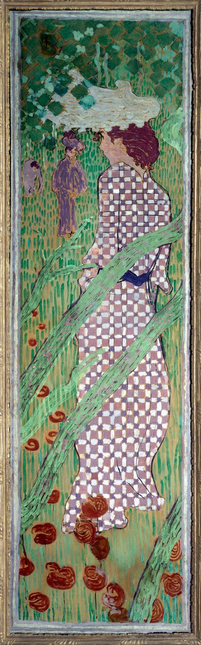 穿着 quadrillea 连衣裙的女人 Pierre Bonnard (1867-1947) 的画作，1891 年昏暗。 1,6x0,48 m 巴黎，奥赛博物馆 作者 皮埃尔·邦纳德