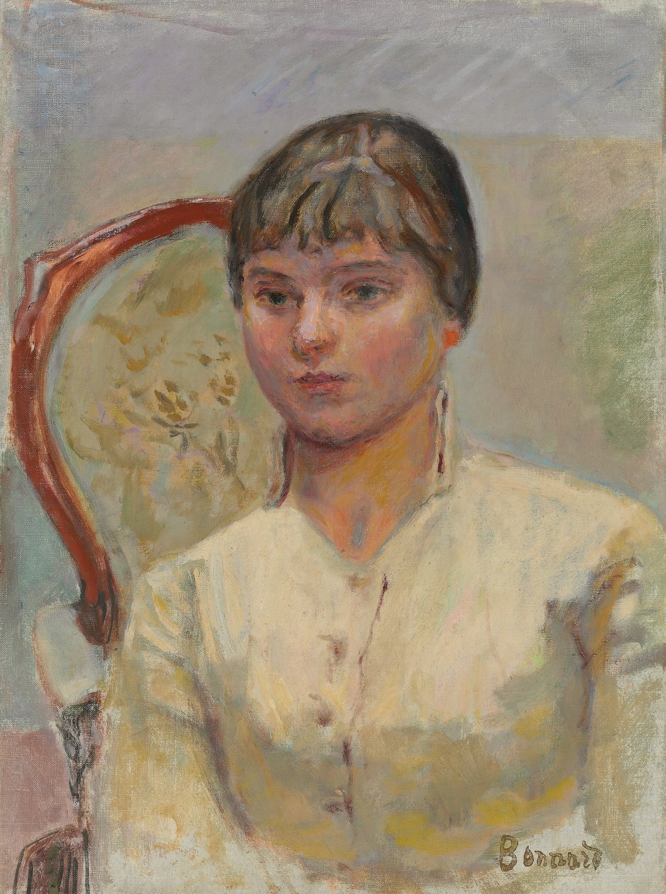 坐在扶手椅上的年轻女子（研究）；扶手椅上的年轻女子（研究），约1916年（布面油画） 作者 皮埃尔·邦纳德