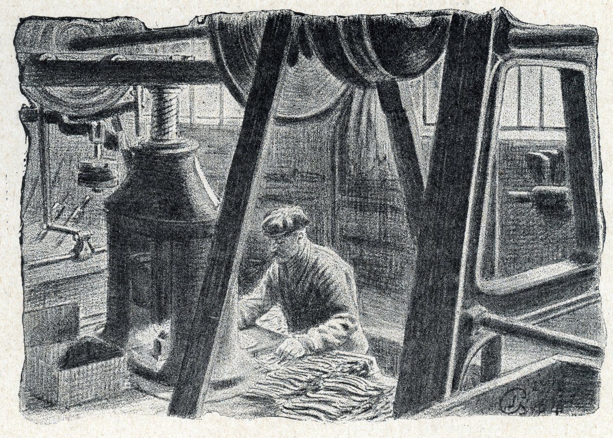 用磨坊冲压的餐具 皮埃尔·卡尔梅特 (Pierre Calmette) 私人收藏的“Excursion a travers les metiers”雕刻 作者 皮埃尔·卡尔梅特