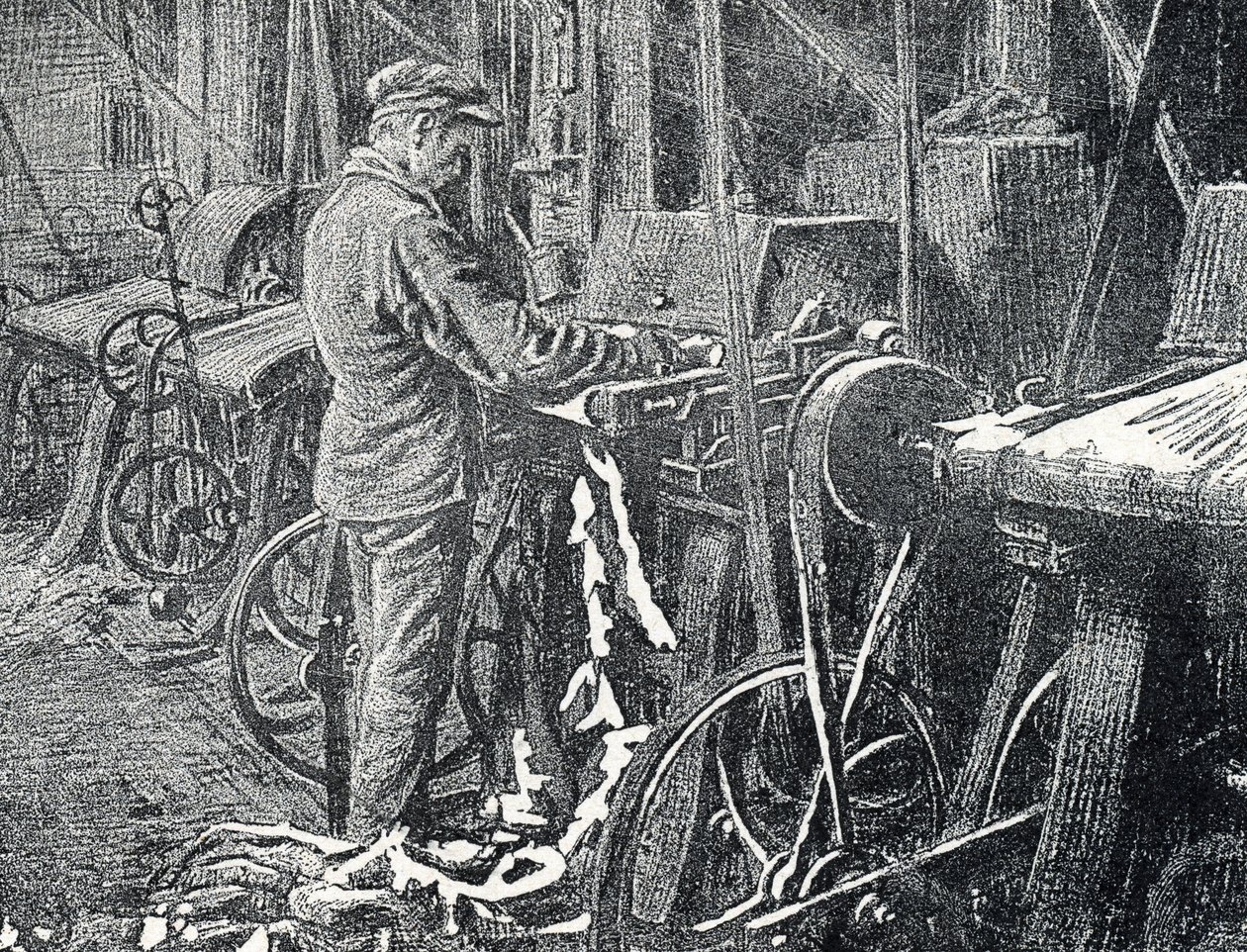 皮革业：毛皮机械割草 皮埃尔-卡尔梅特 "Excursion a travers les metiers "中的雕刻 私人收藏 作者 皮埃尔·卡尔梅特