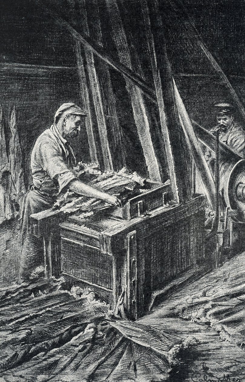 Peausserie, le corroyage：皮革工艺，将兽皮软化，使其更加丰满 皮埃尔-卡尔梅特珍贵藏品中的版画 作者 皮埃尔·卡尔梅特