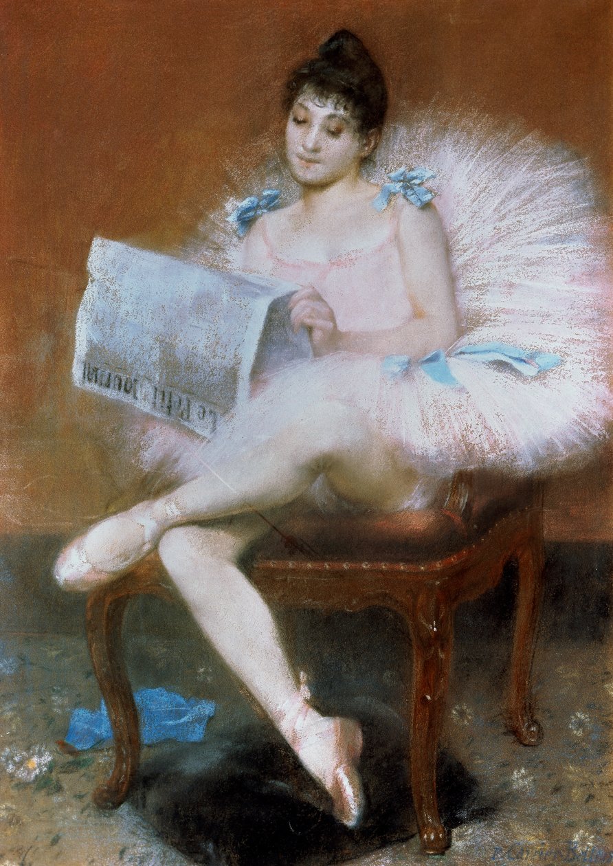 坐芭蕾舞者，1890年。 作者 皮埃尔·卡里尔·贝勒斯（Pierre Carrier Belleuse）