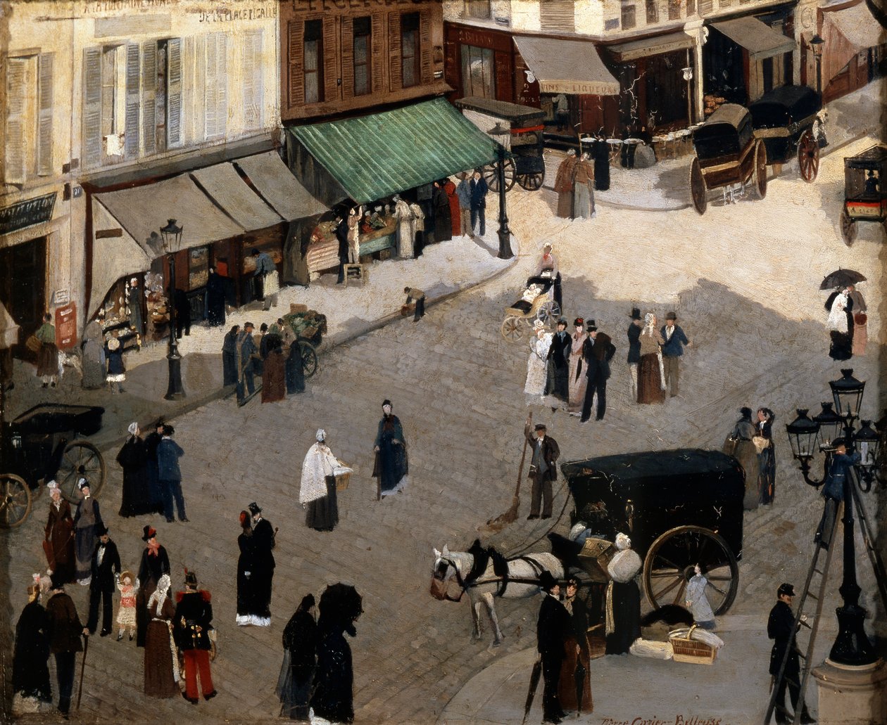 1880年代在巴黎的皮加勒广场（Place Pigalle）。 作者 皮埃尔·卡里尔·贝勒斯（Pierre Carrier Belleuse）