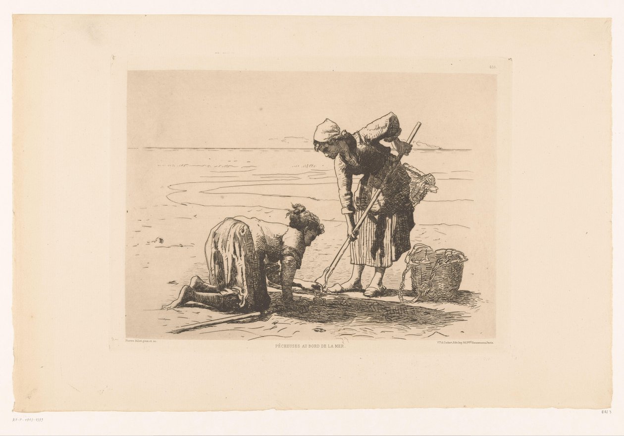 Vissers aan de kustlijn Pêcheuses au bord de la mer. (title on object) 作者 皮埃尔·塞莱斯坦·比利（Pierre Celestin Billet）