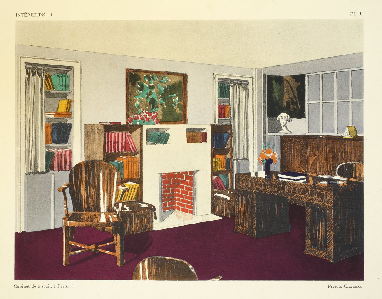 Cabinet de travail I，巴黎，插图选自 Leon Moussinac 的《Interieurs》，出版商。阿尔伯特-李维 作者 皮埃尔·夏洛
