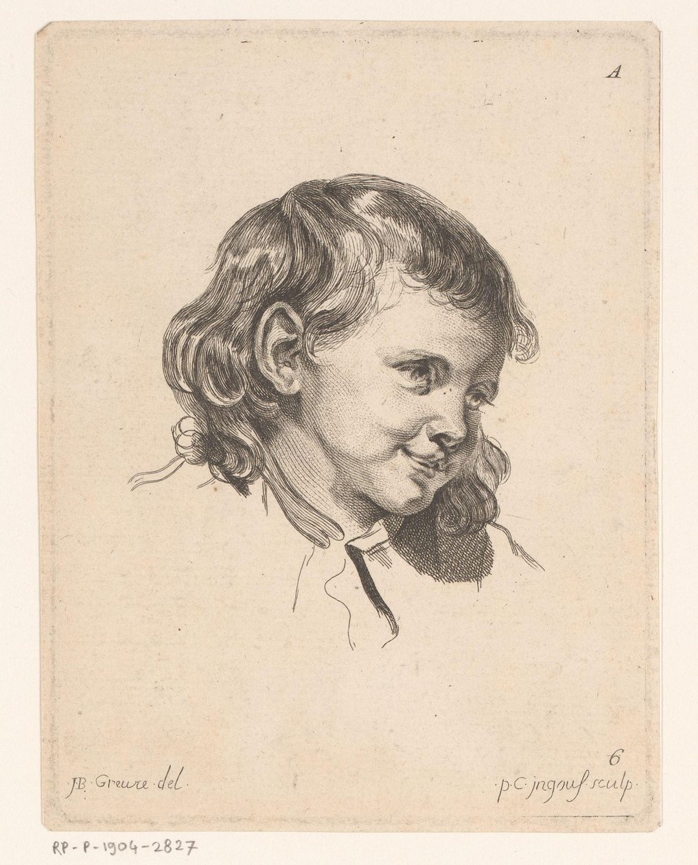 儿童头像，面向右侧
各种人物的头像（系列名称）
Ir. Cahier de Têtes de différens Caracteres（系列名称） 作者 皮埃尔·查尔斯·英古夫