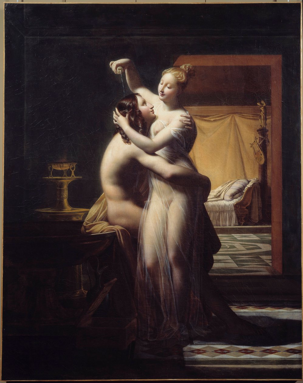 英雄和莱安德烈恋人英雄和莱安德烈，传奇夫妇。 Pierre Claude Delorme (1783-1859) 的绘画，十九世纪布雷斯特，美术博物馆。 作者 皮埃尔-克劳德·德洛姆