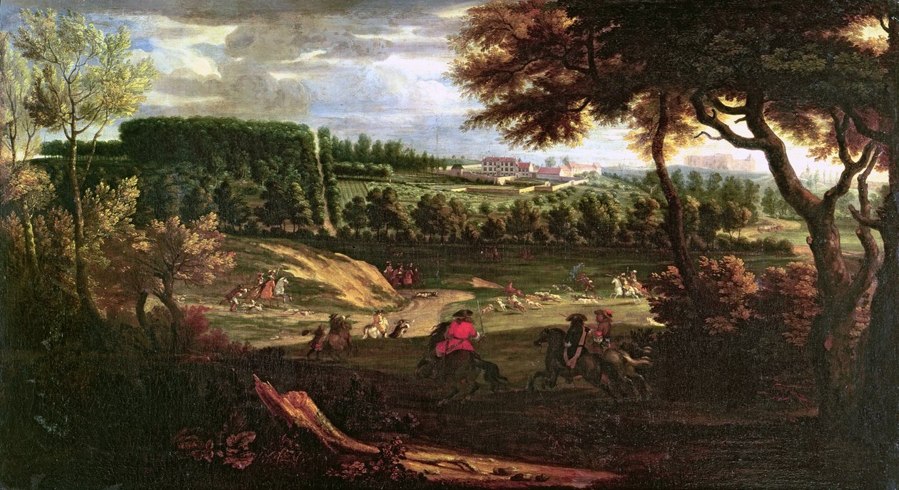 路易十四（1638-1715）在Marly狩猎，享有Chateau Vieux de Saint Germain的景色 作者 皮埃尔·丹尼斯·马丁