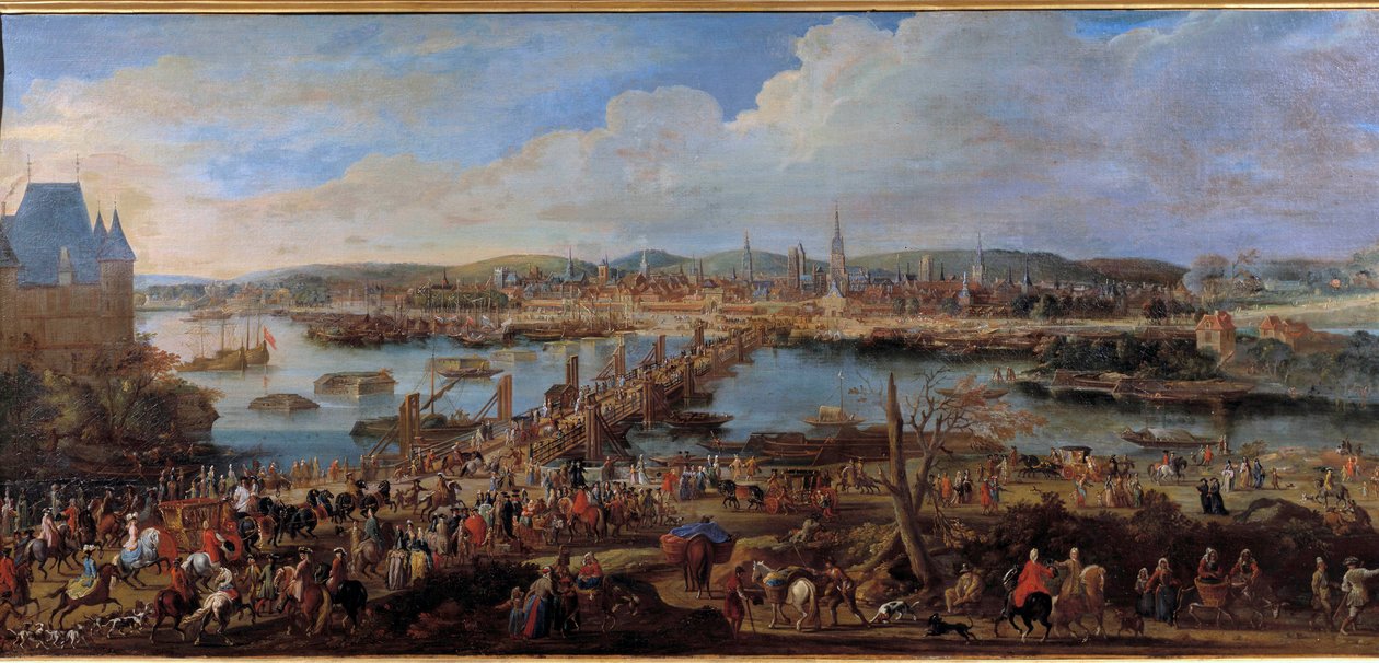 从 Pierre Denis Martin (1663-1742) 18 世纪 Sun 的 Saint Sever 绘画中拍摄的鲁昂市景色。 0,78x1,98 m Rouen musee des Beaux Arts 作者 皮埃尔·丹尼斯·马丁