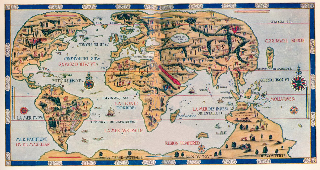 多芬世界地图，1546年，1912年 作者 皮埃尔·德斯莱尔斯