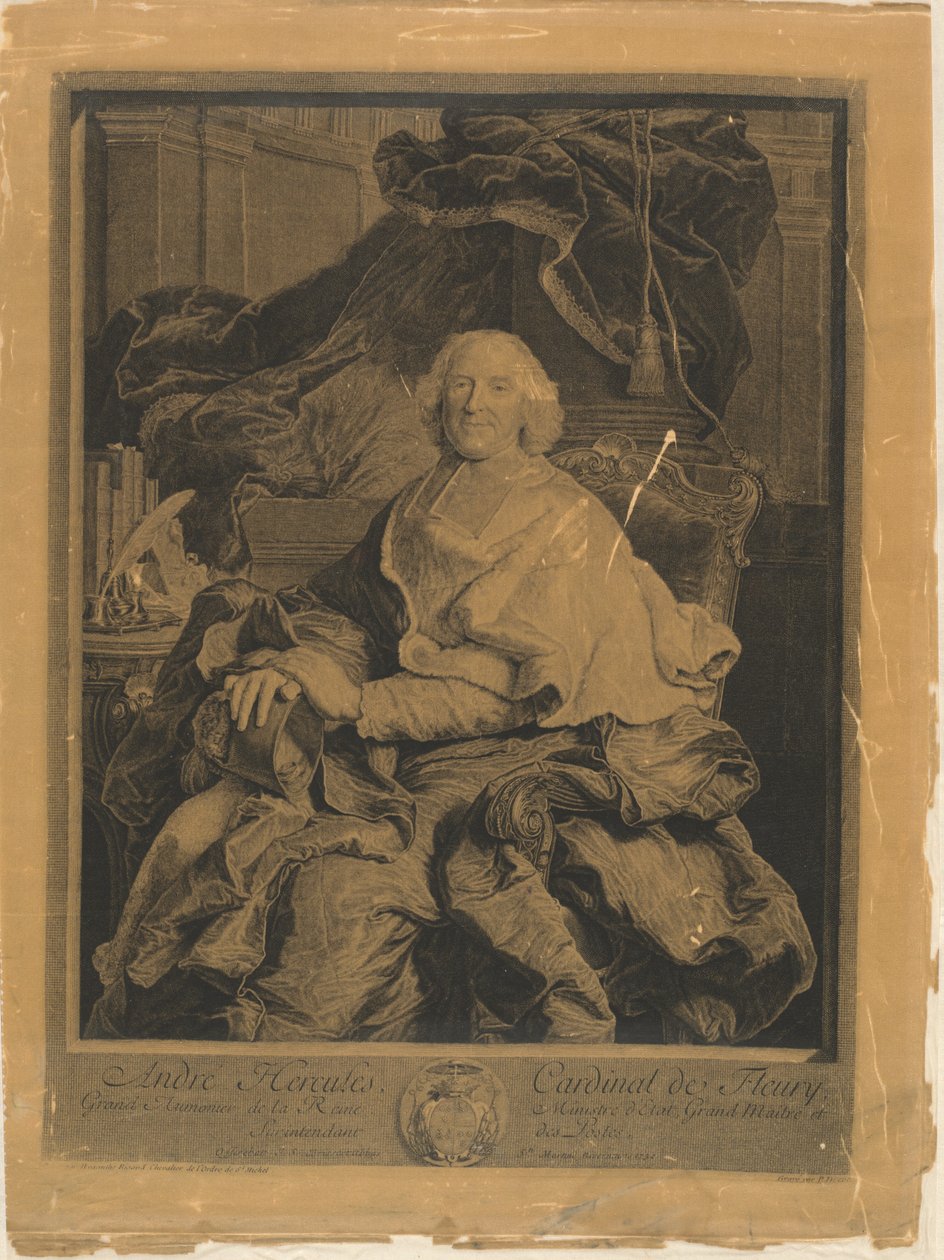 安德烈-赫拉克勒斯，弗勒里红衣主教 作者 皮埃尔·德雷维（Pierre Drevet），仿效 Hyacinthe Rigaud