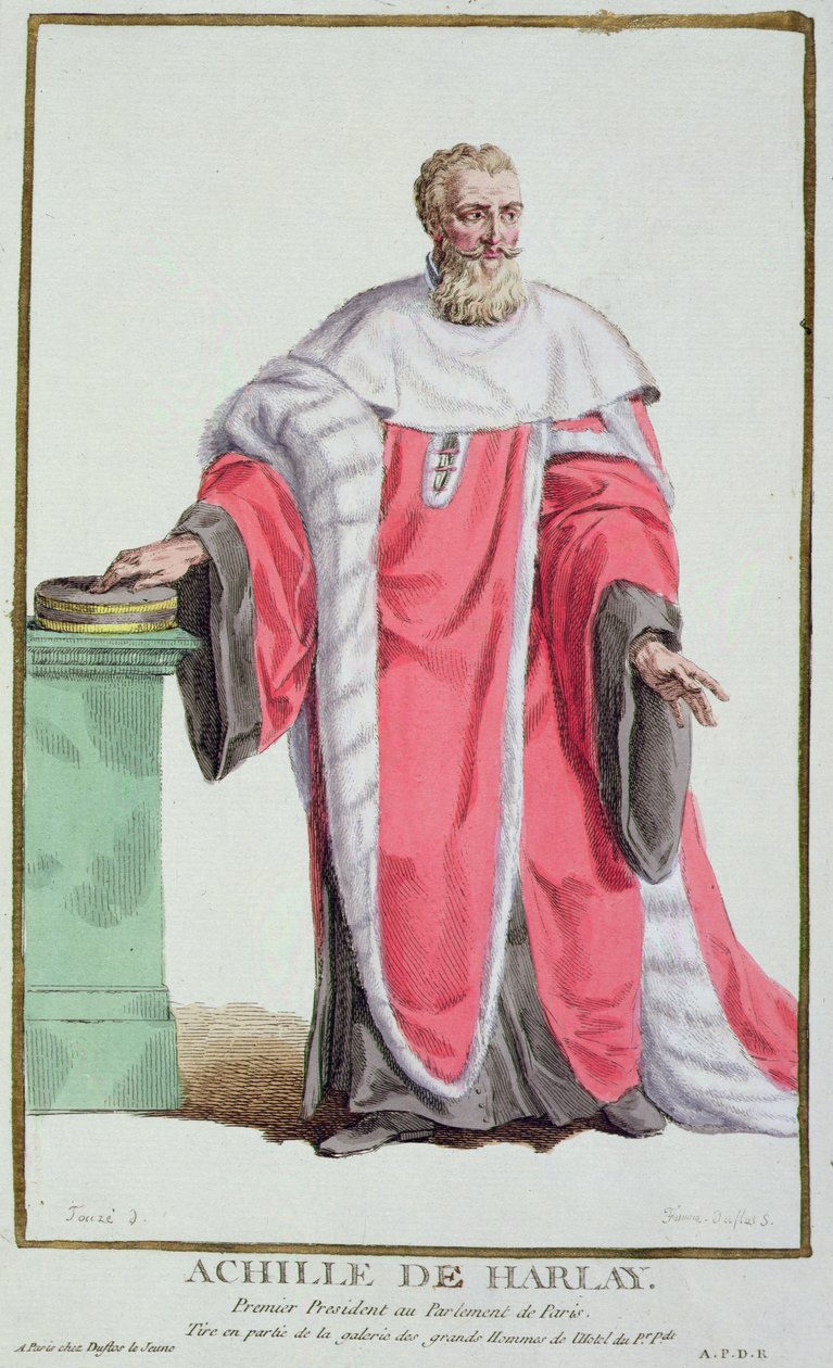 阿奇尔-德-哈雷（Achille de Harlay）摘自 "Receuil des Estampes, Representant les Rangs et les Dignites, suivant le Costume de toutes les Nations existantes"，1780年出版（手绘版画）。 作者 皮埃尔·杜弗洛斯