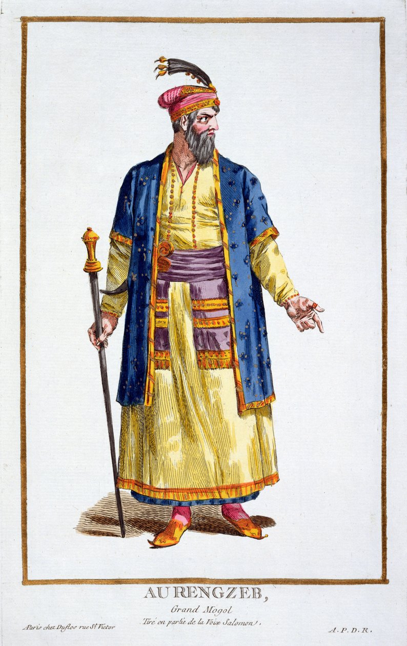 Aurengzeb，蒙古部落的大汗，来自印刷品系列，代表范围和Dignites，遵循所有现存的服装，出版于1780年（手工彩色雕刻） 作者 皮埃尔·杜弗洛斯