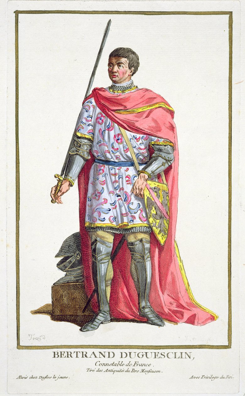Bertrand du Guesclin（1320-80）来自&39;Receuil des Estampes，代表范围和Dignites，遵循所有现有国家的服装&39;，1780年出版（手工彩色雕刻） 作者 皮埃尔·杜弗洛斯