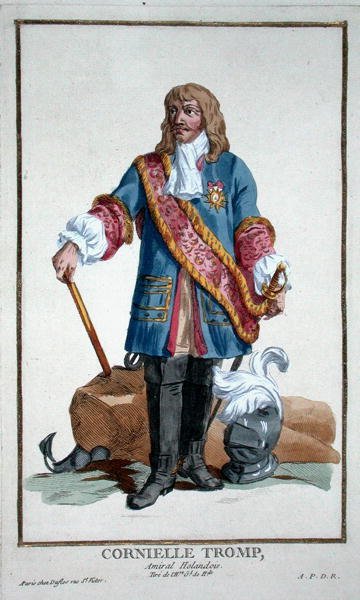 科尼利厄斯-特朗普海军上将（1629-91），摘自 "Receuil des Estampes, Representant les Rangs et les Dignites, suivant le Costume de toutes les Nations existantes"，1780年出版（手绘版画）。 作者 皮埃尔·杜弗洛斯