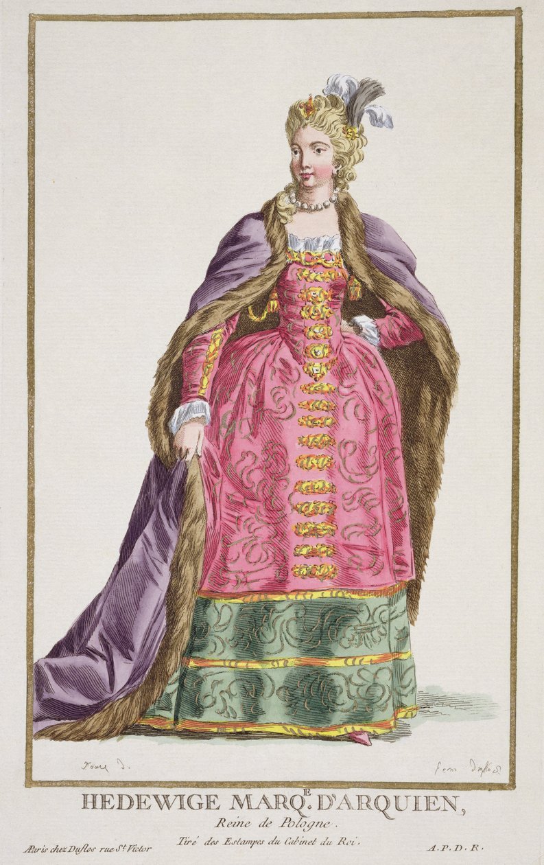 Hedwig，Marquise d&39;Arquien，波兰女王，来自“所有现有国家的服装的印刷品，代表范围和Dignites”，1780年出版（手工制作的Eng 作者 皮埃尔·杜弗洛斯