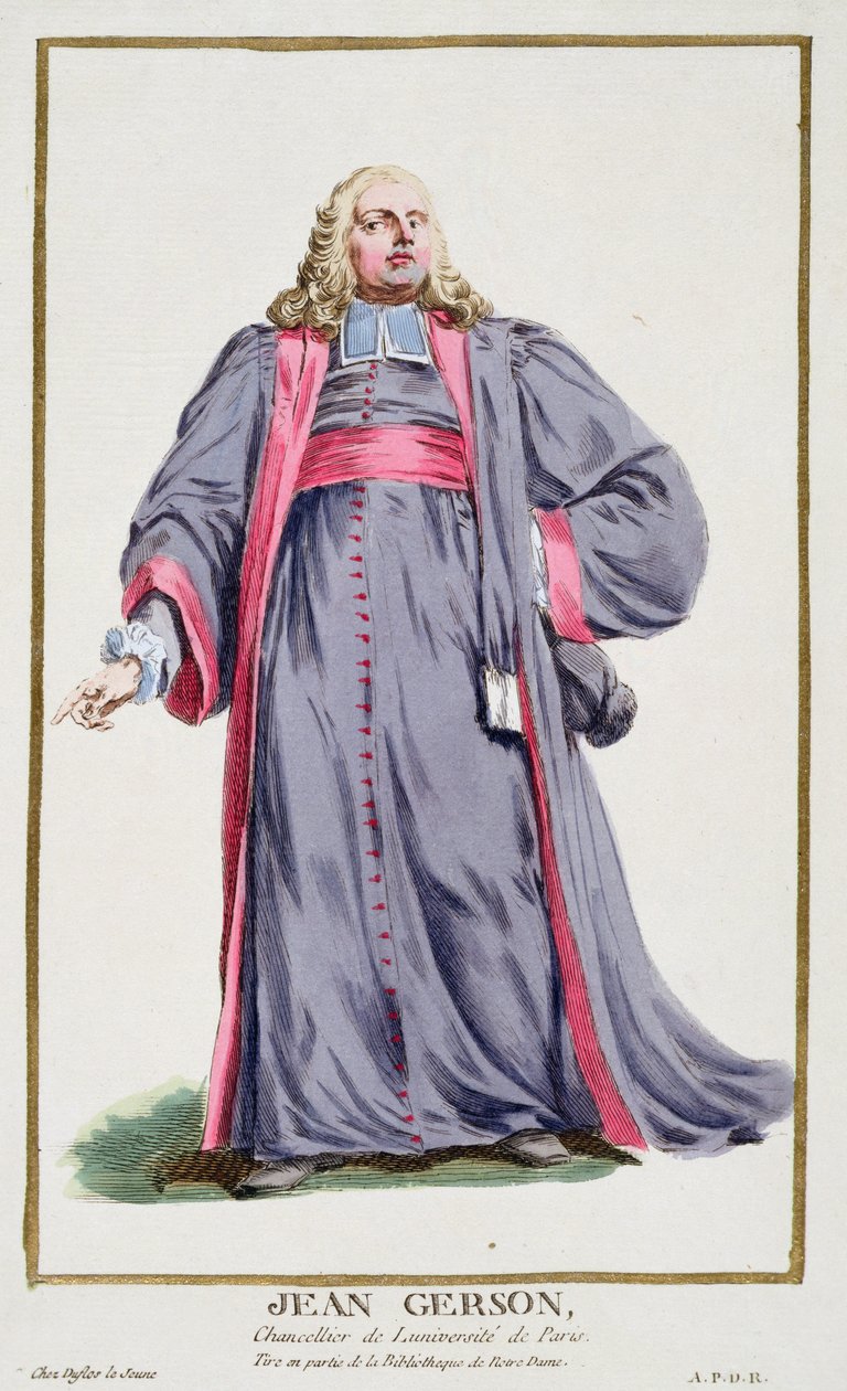 让-格森（1363-1429），摘自 "Receuil des Estampes, Representant les Rangs et les Dignites, suivant le Costume de toutes les Nations existantes"，1780年出版（手绘版画）。 作者 皮埃尔·杜弗洛斯