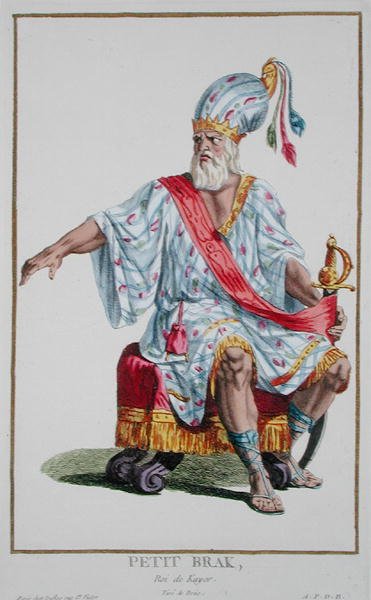 卡约尔国王小布拉克，摘自 "Receuil des Estampes, representant les Rangs et les Dignites, suivant le Costume de toutes les Nations existantes"，1780年出版（手绘版画）。 作者 皮埃尔·杜弗洛斯