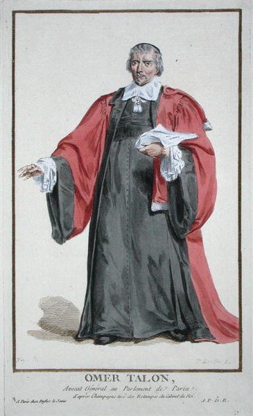 Omer Talon (1595-1652)摘自《Receuil des Estampes, Representant les Rangs et les Dignites, suivant le Costume de toutes les Nations existantes》，1780年出版（手绘版画） 作者 皮埃尔·杜弗洛斯