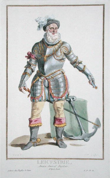 罗伯特-达德利（1533-88），莱斯特伯爵，摘自 "Receuil des Estampes, representant les Rangs et les Dignites, suivant le Costume de toutes les Nations existantes"，1780年出版（手绘版画）。 作者 皮埃尔·杜弗洛斯