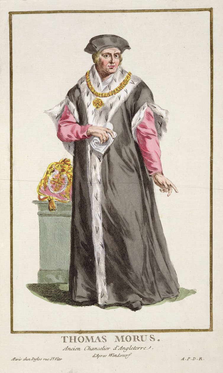 Thomas More（1478-1535）来自&39;Receuil des Estampes，代表Ranges and Dignites，遵循所有现有国家的服装&39;，1780年出版（手工彩色雕刻） 作者 皮埃尔·杜弗洛斯