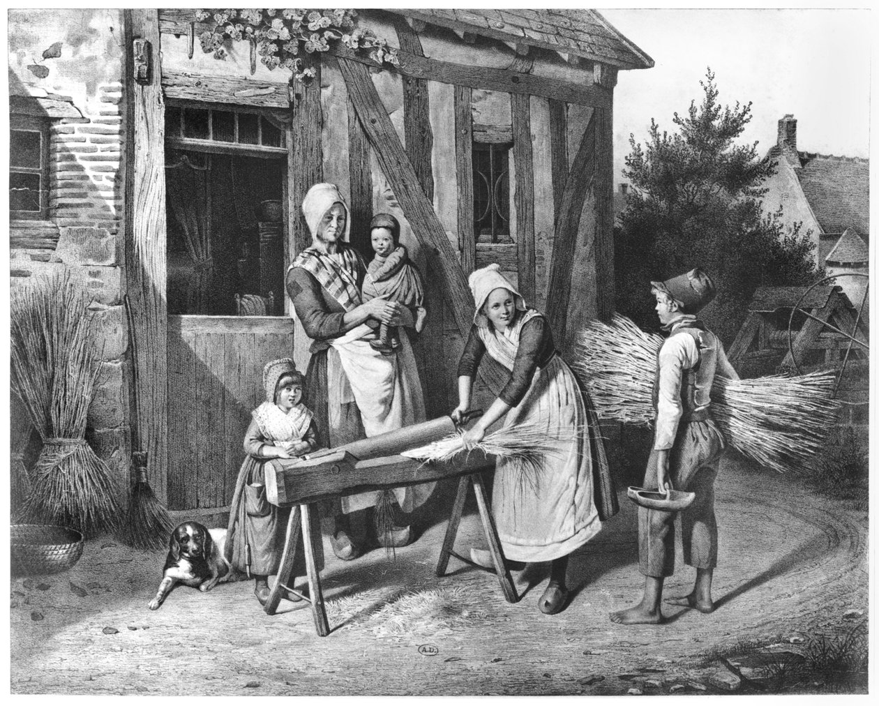 打破大麻，1830-40 作者 皮埃尔·杜瓦尔·勒卡缪斯