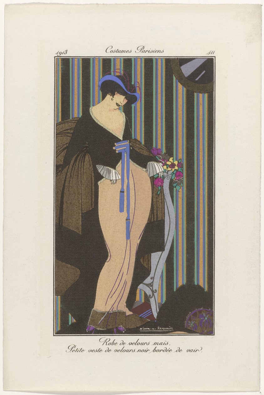 女性与时尚》杂志：时尚插画师
夫人与时尚》杂志：时尚新闻
Journal des Dames et des Modes，Costumes Parisiens，1913 年，第 111 期：天鹅绒连衣裙 (...) 作者 皮埃尔·埃米尔·勒格兰