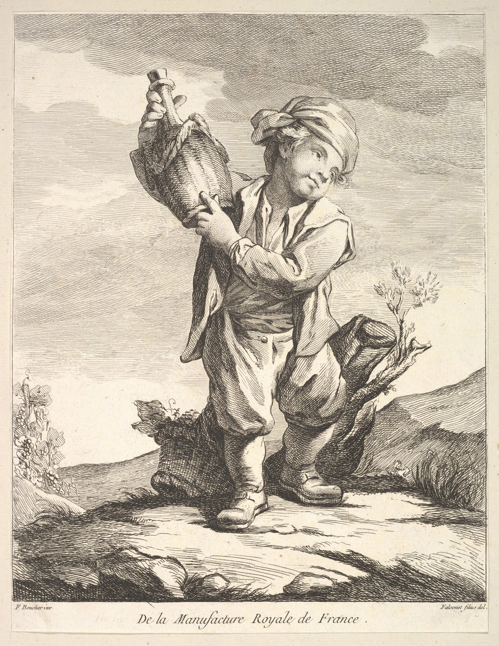 小男孩拿着船，出自总理普罗夫斯基利夫雷斯瓷器厂，1757年。 作者 皮埃尔·艾蒂安·法尔科内