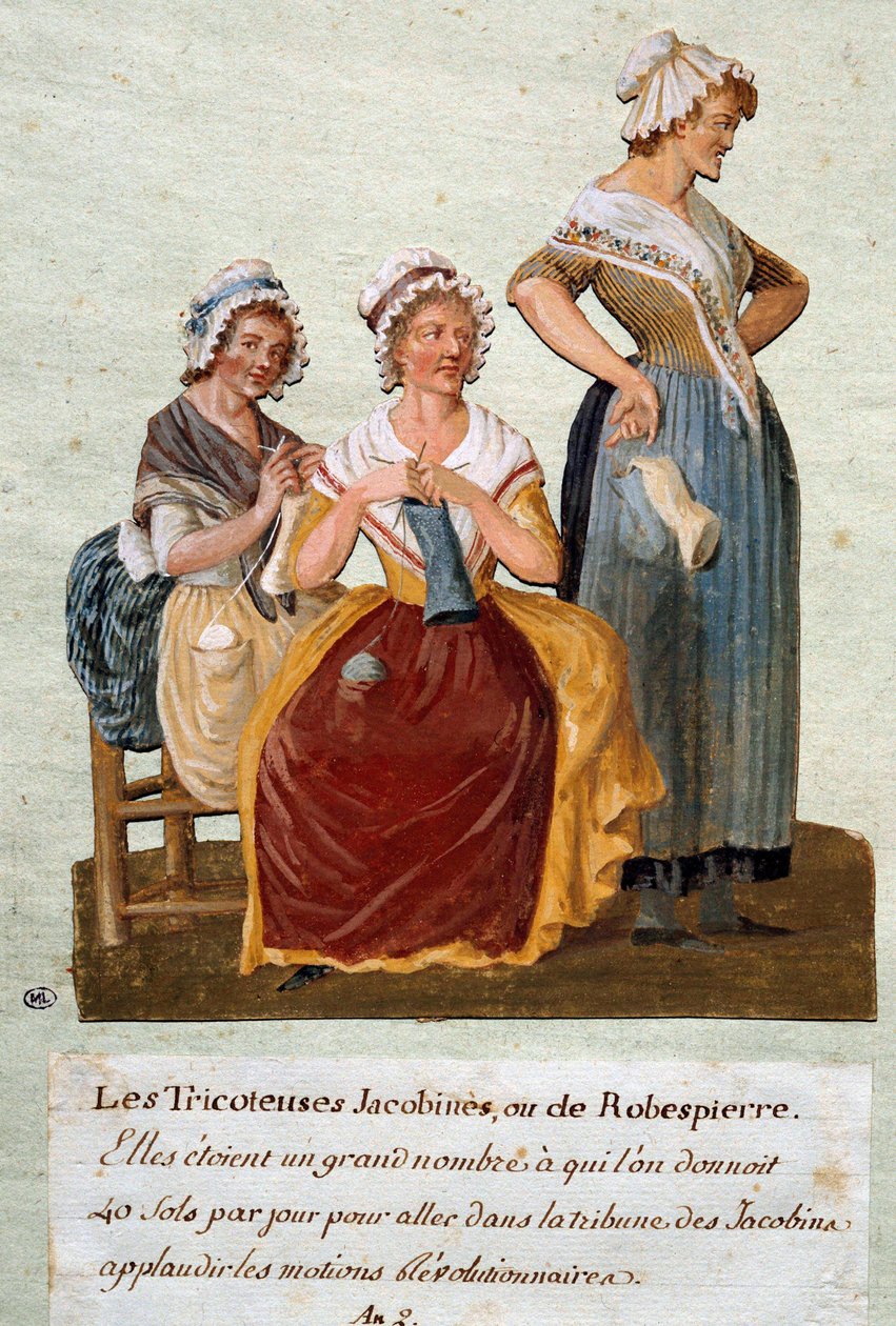 French Revolution: Jacobin knitters or Robespierre. We were giving these women money to go to the Jacobin Club. Gouache by Pierre Etienne Lesueur (active around 1791-1810) 作者 Pierre Etienne Lesueur