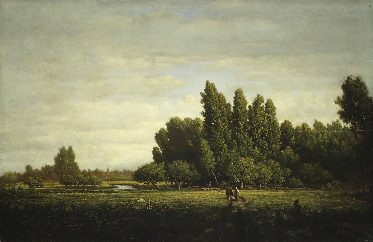 树木环绕的草地，ca。 1845年。 作者 皮埃尔·艾蒂安·西奥多·卢梭