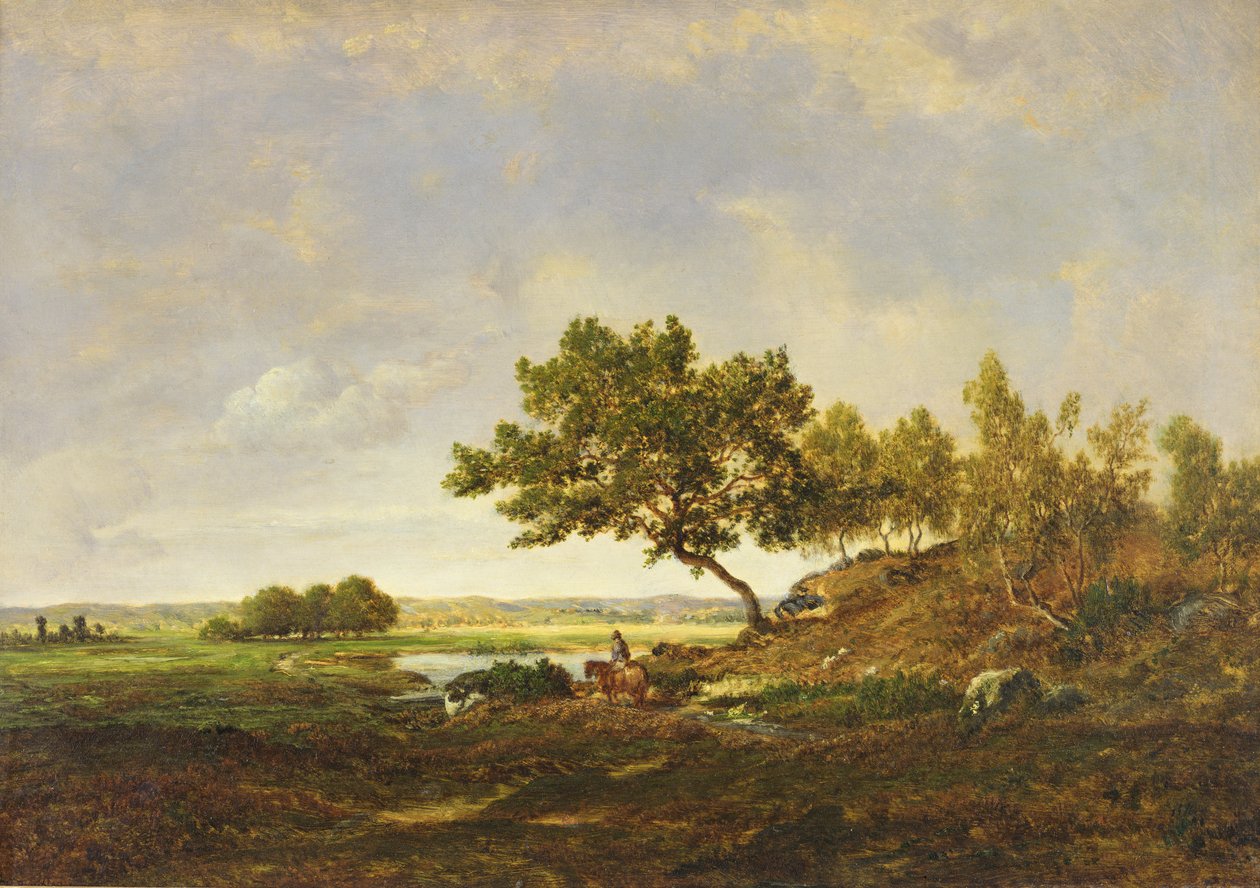 山脚下的池塘，c.1848-55（木材上油） 作者 皮埃尔·艾蒂安·西奥多·卢梭